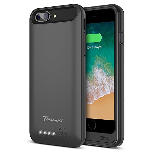 Book Cover Trianium iPhone 8 Plus / 7 Plus Battery Case, Atomic Pro 4200mAh Extended Battery Charging Case Compatible with Apple iPhone 7 Plus and iPhone 8 Plus (5.5”) [ Black] Power Juice Bank Case