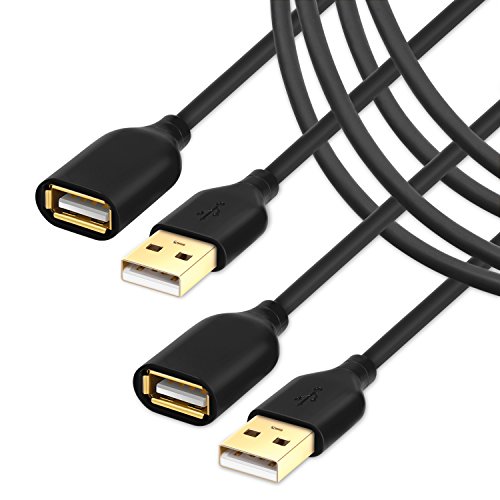 Book Cover USB Extension Cable, Besgoods 2-Pack USB 2.0 6ft USB to USB Extension Cable Extender Cord - A Male to A Female USB Extension Cord with Gold-Plated Connector - BlackUSB Extension Cable, Besgoods 2-Pack