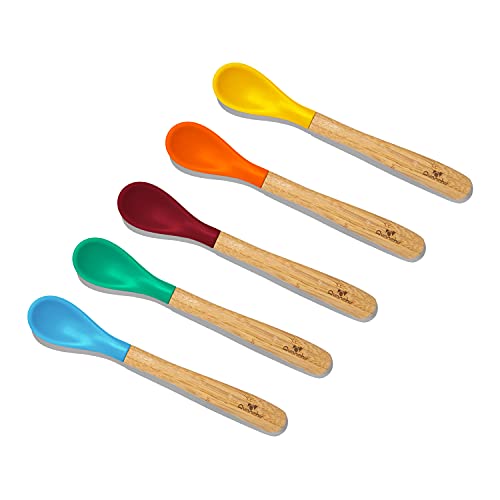 Book Cover Avanchy Bamboo Infant Spoons - Soft Tip Infant Spoons - Travel Gift Set for Baby - 5 Pack - 6.5