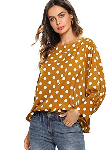 Book Cover SheIn Women's Boat Neck Polka Dots Batwing Sleeve Loose Top Blouse