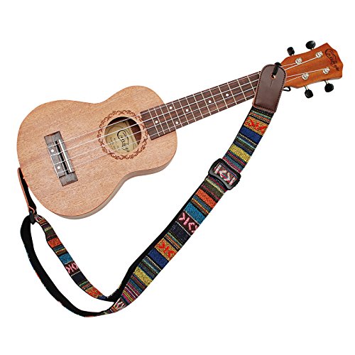 Book Cover MUSIC FIRST Classic Country style Soft Yarn-dyed fabric & Genuine Leather Ukulele Strap Ukulele Shoulder Strap Version 2.0