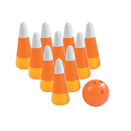 Book Cover Fun Express Candy Corn and Pumpkin Bowling Set - Elevate Your Halloween Bash with 11-Piece Candy Corn Bowling Set - Unbreakable Plastic Bowling Pins & Ball for Worry-Free Play - Fall Fun for All Ages