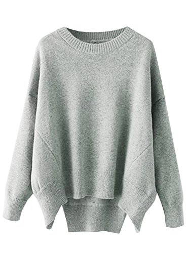 Book Cover futurino Women's Crew Neck Solid Long Drop Sleeves Loose Knit Pullover Sweaters
