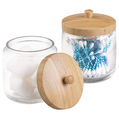Book Cover mDesign MetroDecor Bathroom Vanity Canister Jar for Cotton Balls, Swabs, Cosmetic Pads, 2 Piece, Clear/Natural