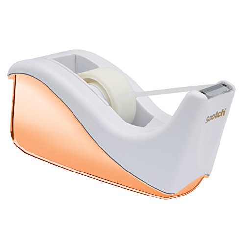 Book Cover Scotch Two Tone Desktop Tape Dispenser, Rose Gold and White, 3/4