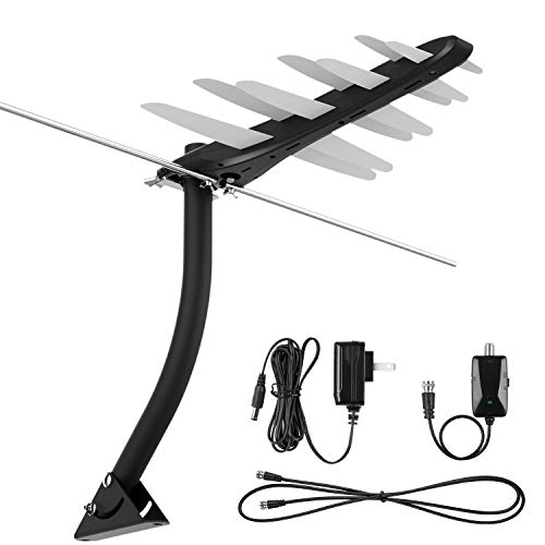 Book Cover TV Antenna, 1byone Amplified Outdoor Digital HDTV Antenna 85-100 Miles Range with VHF/UHF Signal, Built-in High Gain and Low Noise Amplifier, Mounting Pole