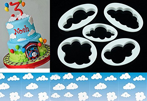 Book Cover LOKMAN Set of 5 Fluffy Fondant Cloud Cutter, Gum Paste Cutter,Cookie Cake Mold Fondant Cutter, Sugar Craft, Fondant Decorating Tools (Cloud)