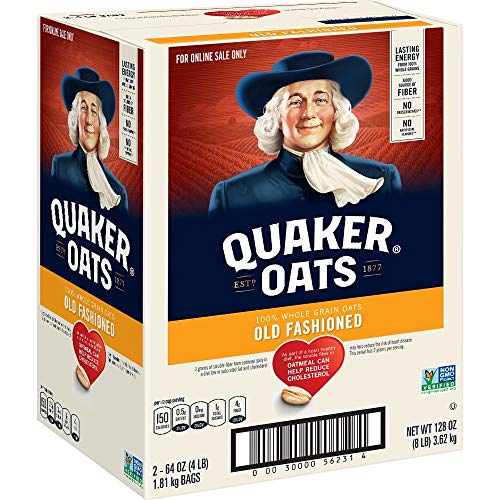 Book Cover Quaker Old Fashioned Rolled Oats, Non GMO Project Verified, Two 64oz Bags in Box, 90 Servings, 4 Pound (Pack of 2)