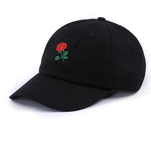 Book Cover Rose Embroidered Dad Hat Women Men Cute Adjustable Cotton Floral Baseball Cap