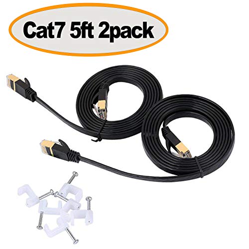 Book Cover Cat7 Ethernet Cable Flat, jadaol Shielded (STP) with Snagless Rj45 Connectors - 5 Feet Black(1.52 meters 2 Pack)