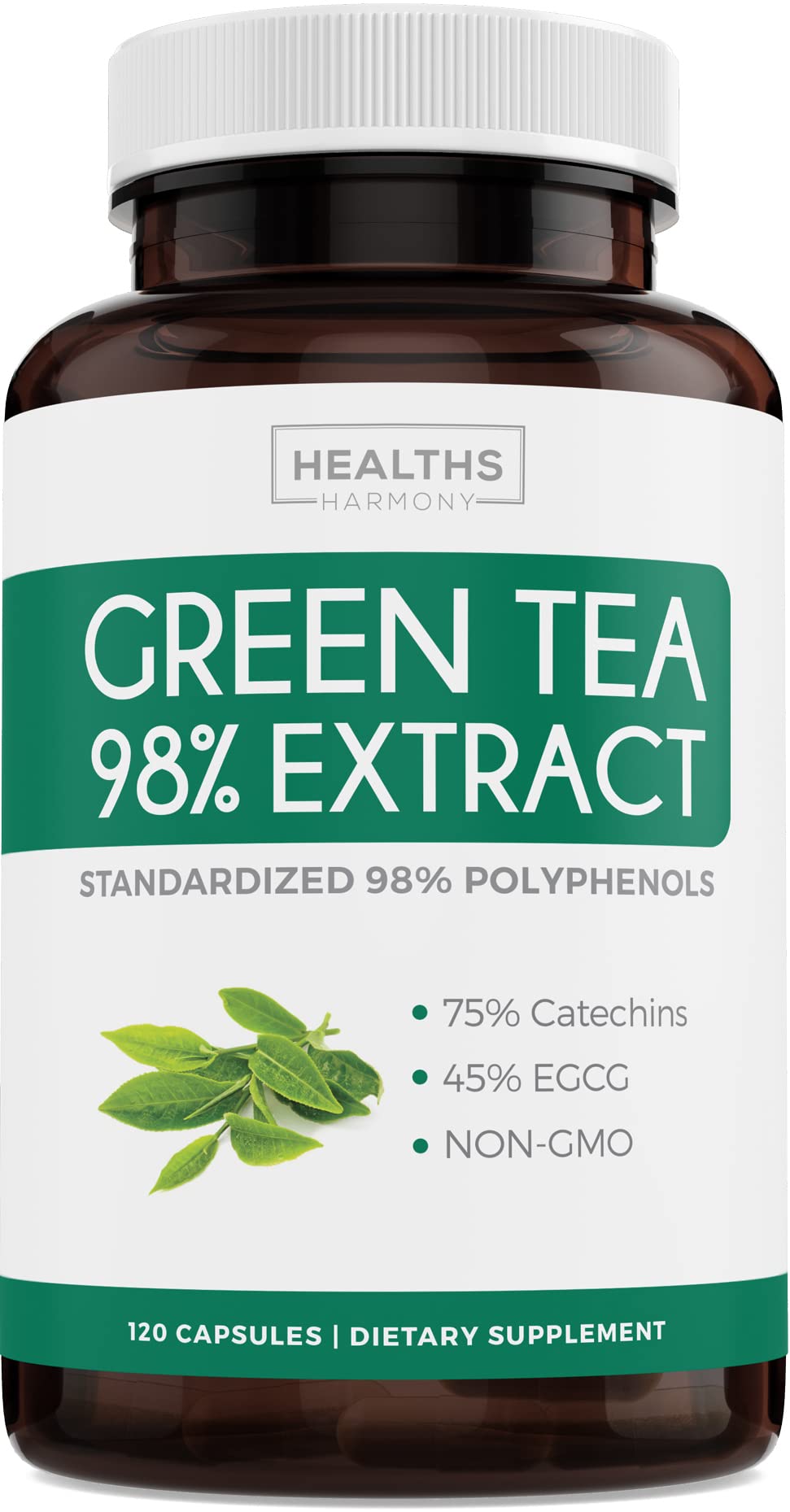 Book Cover Green Tea 98% Extract with EGCG - 120 Capsules (Non-GMO) for Natural Metabolism Boost - Leaf Polyphenol Catechins - Antioxidant Supplement - 1000mg (500mg per Capsule)