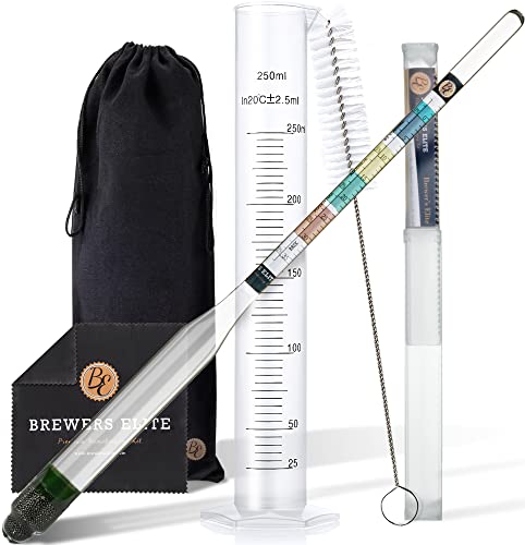 Book Cover Brewer's Elite Hydrometer & Plastic Test Jar - for Home Brew Beer, Wine, Mead and Kombucha - Deluxe Triple Scale Set, Hardcase and Cloth - Specific Gravity ABV Tester