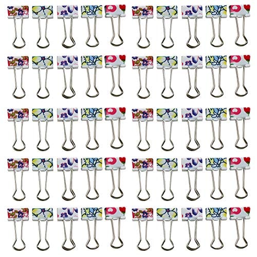 Book Cover Zicome 50 Pack Colorful Printed Binder Clips, 3/4 Inch (19MM)