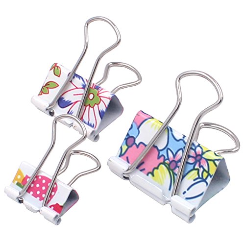 Book Cover Z Zicome 50 Pack Colorful Printed Binder Clips, Assorted Sizes (Floral)