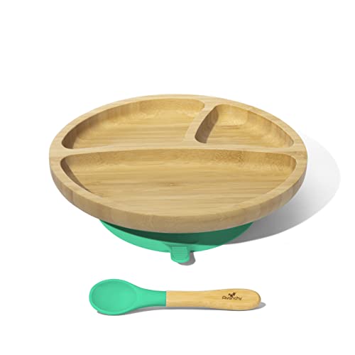 Book Cover Avanchy Bamboo Suction Toddler Plate & Spoon - 9 Months and Older - Silicon Suction - Stay Put Plate - 8.5