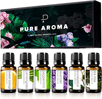 Book Cover Essential Oils by PURE AROMA 100% Pure Therapeutic Grade Oils kit- Top 6 Aromatherapy Oils Gift Set-6 Pack, 10ML(Eucalyptus, Lavender, Lemon Grass, Orange, Peppermint, Tea Tree)