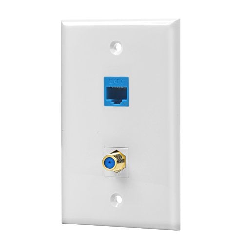 Book Cover IBL-1 Cat6 Ethernet Port and 1 Gold-plated Cable TV Coax F Type Port Wall Plate (White)