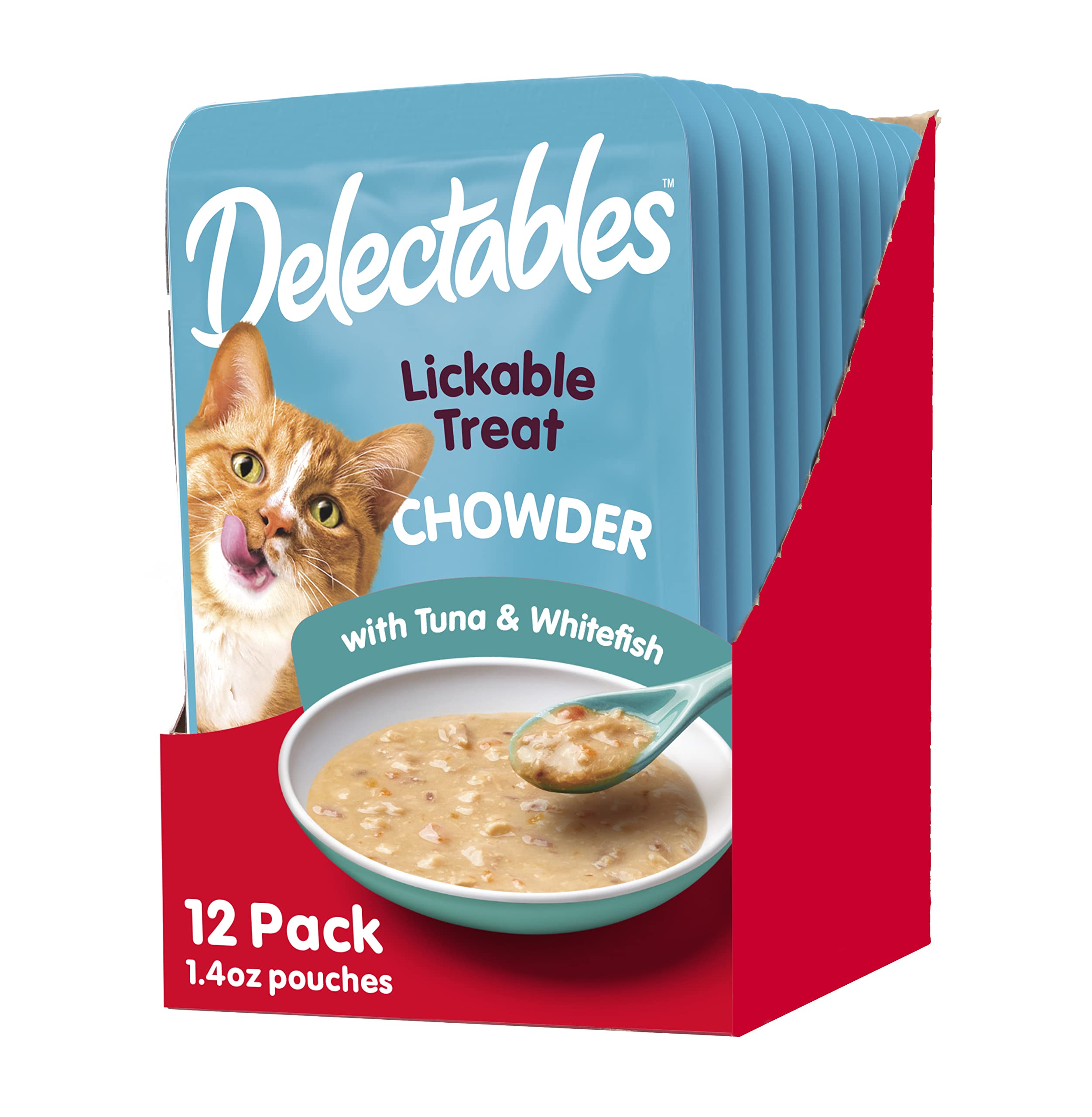 Book Cover Hartz Delectables Chowder Lickable Wet Cat Treats for Kitten, Adult & Senior Cats, Tuna & Whitefish, 12 Count 1.4 Ounce (Pack of 12) Tuna & Whitefish