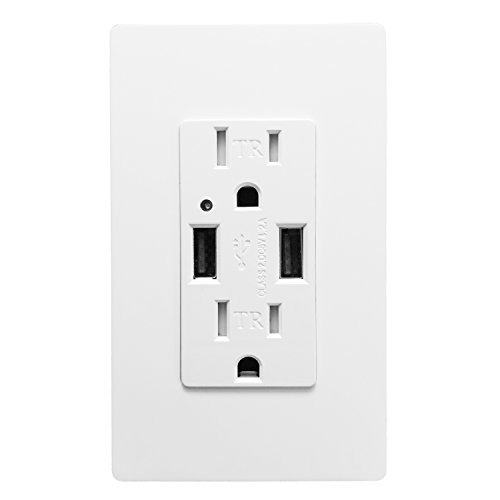 Book Cover SECKATECH 4.2A Smart High Speed Dual USB Charger Wall Outlet, 15A Tamper Resistant Outlet,Charging Receptacle with 2 Free Wall Plates,White (UL Listed)
