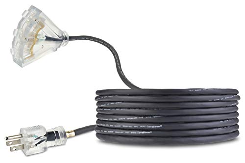 Book Cover Outdoor Extension Cord - 15 FT 16/3 SJEOW Triple Outlet 3 Prong Grouded Black Wire Ultra Flexible TPE Rubber Jacket Lighted End UL Listed - Power Your Patio, Garden, Electronics and Major Appliances