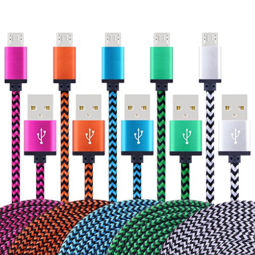 Book Cover Micro USB Cable, Sicodo High Speed [5-Pack] 6FT Premium Nylon Braided USB 2.0 A Male to Micro B Data Sync and Charger Cables for Samsung Galaxy S7, Note 5, HTC, Motorola, Sony and More Android Phones