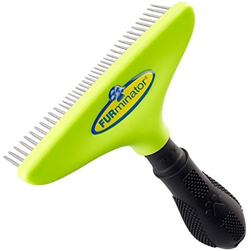 Book Cover FURminator Pro Long Dog Hair Brush for Undercoats Comb Dematting Tool with Rotating Teeth Grooming Rake Separates and Untangles Fur in Long Dense Coats 4 inch Wide Head