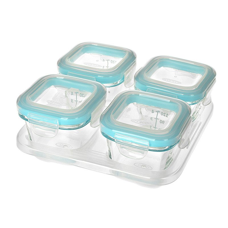 Book Cover OXO Tot Glass Baby Blocks Food Storage Containers, Aqua