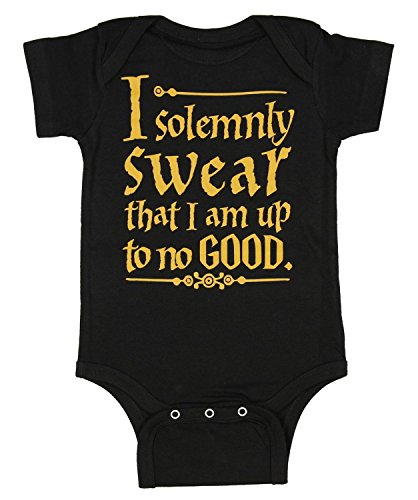 Book Cover Unisex Baby I Solemnly Swear That I Am Up To No Good One Piece Bodysuit - Black