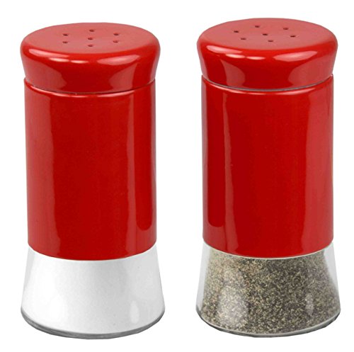 Book Cover Retro-Styled Stainless Steel Salt and Pepper Shakers (Red), By Home Basics | 2 Piece Shakers for Salt, Pepper, Cumin, Cinnamon, Paprika, and More | With See-Through Glass Bases