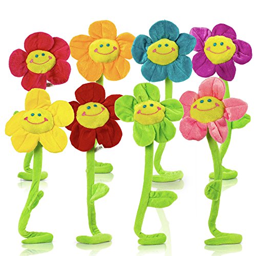 Book Cover T play Plush Flowers Colorful Stuffed Flowers Plush Toy Durable Plush Daisy Flower Bouquet with Bendable Stems Happy Smiley Face Daisies Sunflower Toys for Kids Baby Girl Room Decorations Gift