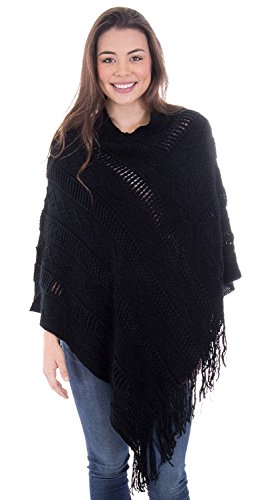 Book Cover Simplicity Women's Batwing Knitted Tassel Pullover Sweater Poncho Shawl
