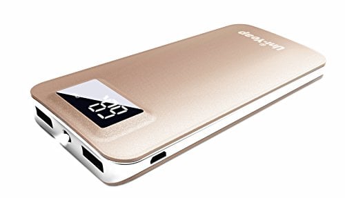 Book Cover Uni-Yeap 11000mAh External Battery Charger Power Bank with Safety Charging Conversion System and Ultra Slim with Screen for iPhone Xs X 8 7 6s 6, iPad, Samsung Galaxy and All Smart Phone(Gold)