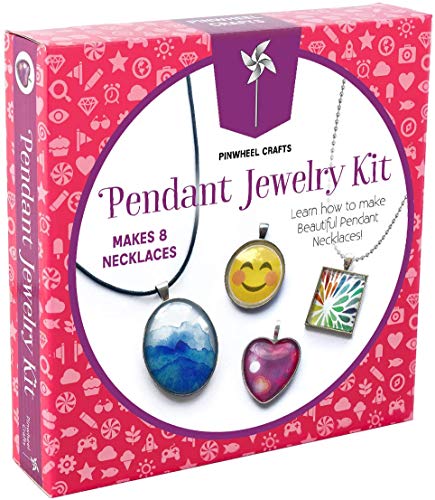 Book Cover Pinwheel Crafts Jewelry Making Kit for Girls - Jewelry Craft Kit, Custom Glass Pendant Necklace Set for Kids or Teen Girl Gifts, Make 8 Necklaces with Step-by-Step Instructions and Craft Supplies