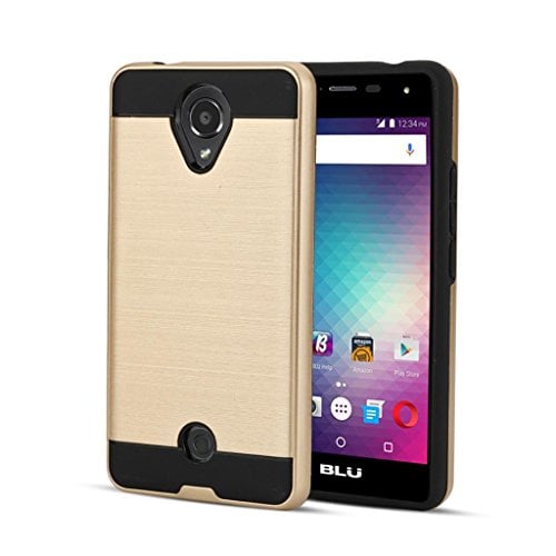 Book Cover BLU R1 HD case, NFW} Tough Hybrid + Dual Layer Shockproof Drop Protection Metallic Brushed Case Cover for BLU R1 HD (R0010UU)(VGC Gold)