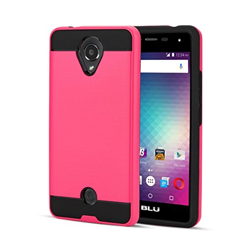 Book Cover BLU R1 HD case, {NFW} Tough Hybrid + Dual Layer Shockproof Drop Protection Metallic Brushed Case Cover for BLU R1 HD (R0010UU)(VGC Pink)