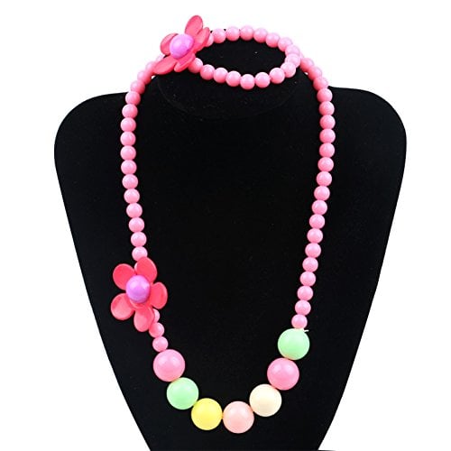 Book Cover Unijew 5 Colors Kids Jewelry Fashion Jewelry for Girls Necklace Bracelet Set for Little Girls Children Jewelry Pendant with Gift Box Jewelry Box for Girls Pink