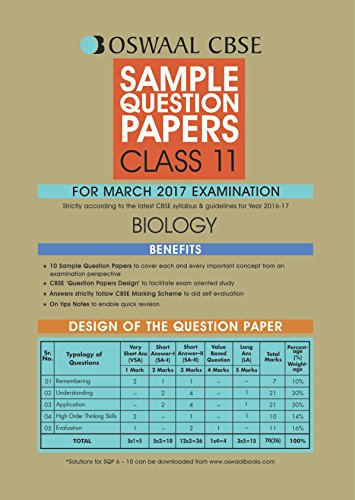 Book Cover Oswaal CBSE Sample Question Papers For Class 11 Biology (For 2017 Exams)
