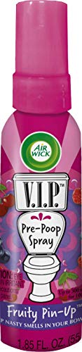 Book Cover Air Wick V.I.P. Pre-Poop Toilet Spray, Up to 100 uses, Contains Essential Oils, Fruity Pin-up Scent, Travel size, 1.85 oz, Holiday Gifts, White Elephant gifts, Stocking Stuffers