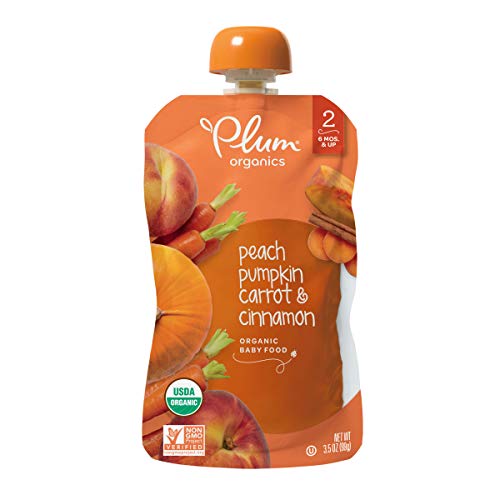 Book Cover Plum Organics Stage 2, Organic Baby Food, Peach, Pumpkin, Carrot & Cinnamon, 3.5 oz pouches (Pack of 6)