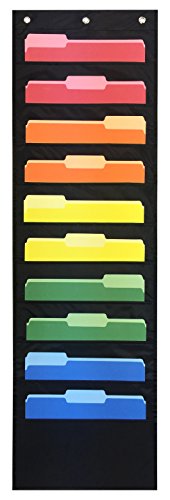 Book Cover Storage Pocket Chart, Hanging Wall File Organizer by Essex Wares - Organize Your Assignments, Files, Scrapbook Papers & More (Black)