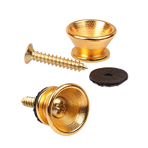 Book Cover 2pcs Guitar Strap Locks Metal Strap Buttons Metal End Pins Flat Head for Acoustic Classical Electric Guitar Bass Ukulele, Gold(Pack of 2)