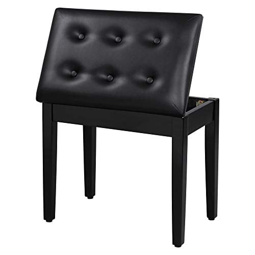 Book Cover SONGMICS Piano Bench with Padded Cushion and Storage Compartment for Music Books, Vanity Stool, Tufted Wooden Seat, 21.6 x 13.7 x 19.3 Inches, Black ULPB55H