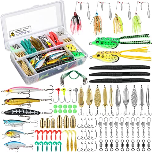 Book Cover PLUSINNO Fishing Lures Baits Tackle including Crankbaits, Spinnerbaits, Plastic worms, Jigs, Topwater Lures , Tackle Box and More Fishing Gear Lures Kit Set, 102Pcs Fishing Lure Tackle