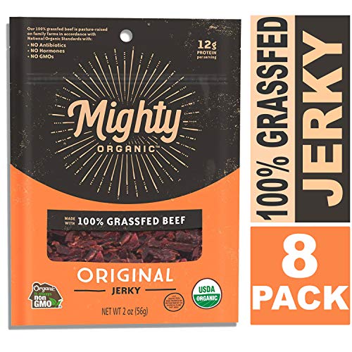 Book Cover Organic Prairie, Mighty Beef Jerky, Organic 100% Grass-Fed Beef, Original, 2 Ounces (Pack of 8)