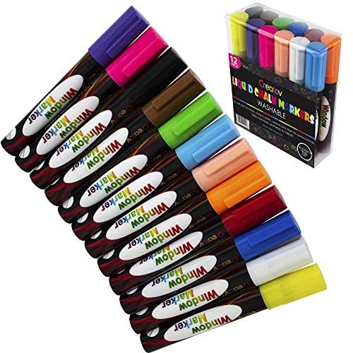 Book Cover Liquid Chalkboard Window Chalk Markers -12 Pack Erasable Pens Great for Chalkboards & Glass - Non Toxic Safe & Easy to Use Washable Marker Neon Bright Vibrant Colors Pen for Kids and Adult