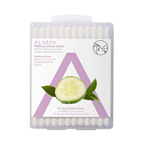 Book Cover Almay Oil Free Gentle Makeup Eraser Sticks, Makeup Remover Cotton Swabs with Aloe, Hypoallergenic, Cruelty Free, Fragrance Free, Dermatologist Ophthalmologist Tested, 24 Count