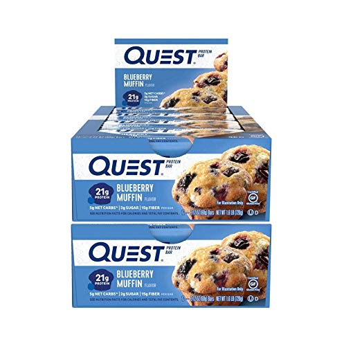 Book Cover Quest Nutrition Protein Bar Blueberry Muffin. Low Carb Meal Replacement Bar with Over 20 Gram Protein. High Fiber, Gluten-Free (24 Count)