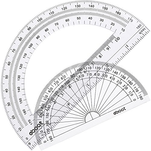 Book Cover eBoot Plastic Protractor 180 Degree, 4 Inch and 6 Inch, Clear, 2 Pieces