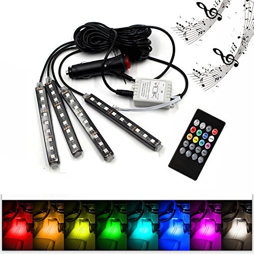 Book Cover 8 Color Changing Car Underdash Light ,Waterproof Car Interior Floor Etmosphere Lamp with Remote Control and Music Sensative Signal Flash Lights