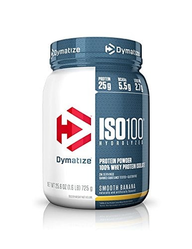 Book Cover Dymatize ISO 100 Whey Protein Powder with 25g of Hydrolyzed 100% Whey Isolate, Gluten Free, Fast Digesting, Smooth Banana, 1.6 Pound